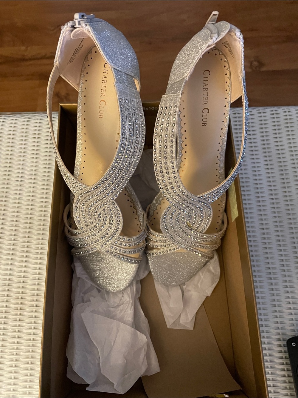 Charter Club Silver Glitter Rhinestone Dress Heels